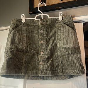 green button down corduroy mini skirt